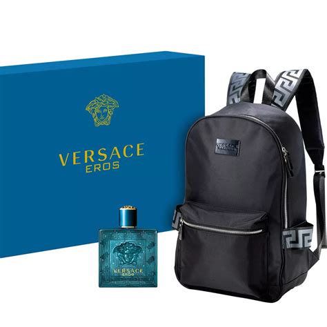 versace backpack with colange|versace aftershave with bag.